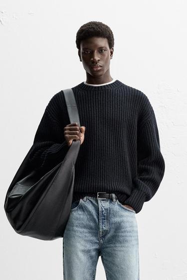 WOOL - COTTON TEXTURED SWEATER - Dark navy by Zara