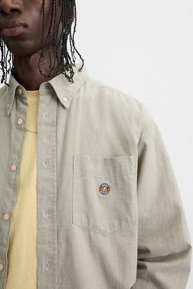 Zara EMBROIDERED DENIM SHIRT - Beige
