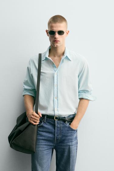 Zara LIGHTWEIGHT COTTON DENIM SHIRT - Light blue