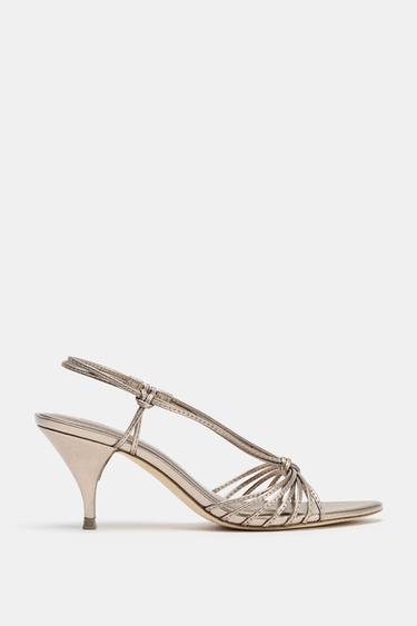 SANDALIA TIRAS ANUDADAS PIEL - Bronce de Zara - Imagen 0