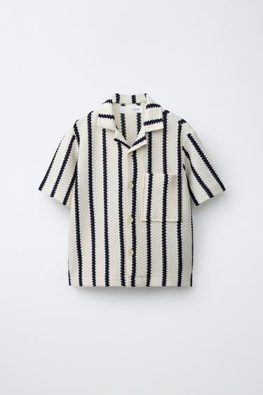 Zara CROCHET STRIPED KNIT SHIRT - Ecru - Image 0