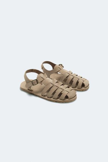 LEATHER CAGE SANDALS - Sand Brown by Zara - Image 0