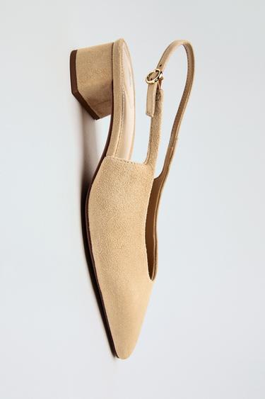 Zara SPLIT SUEDE SLINGBACK SHOES - Sandy Brown