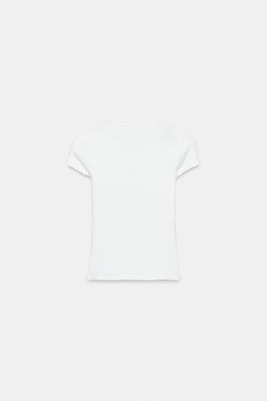 T-SHIRT CÔTELÉ MANCHES COURTES - Blanc de Zara - Image 6
