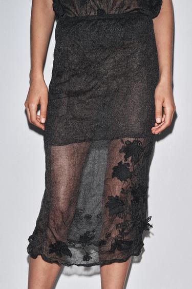 SEMI-SHEER STRUCTURED KNIT SKIRT - Black by Zara - Image 1
