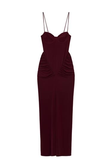 DRAPED CORSETRY-INSPIRED DRESS - Burgundy by Zara