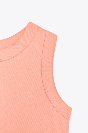 Zara SLEEVELESS RIBBED T-SHIRT - Coral