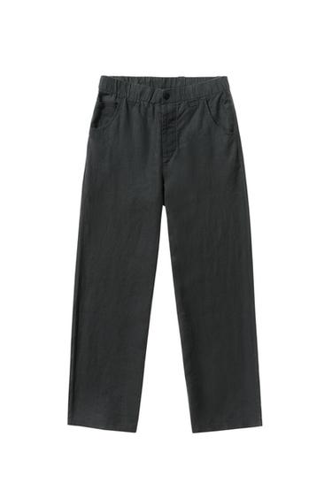 Zara RELAXED FIT 100% HEMP PANTS - Anthracite grey