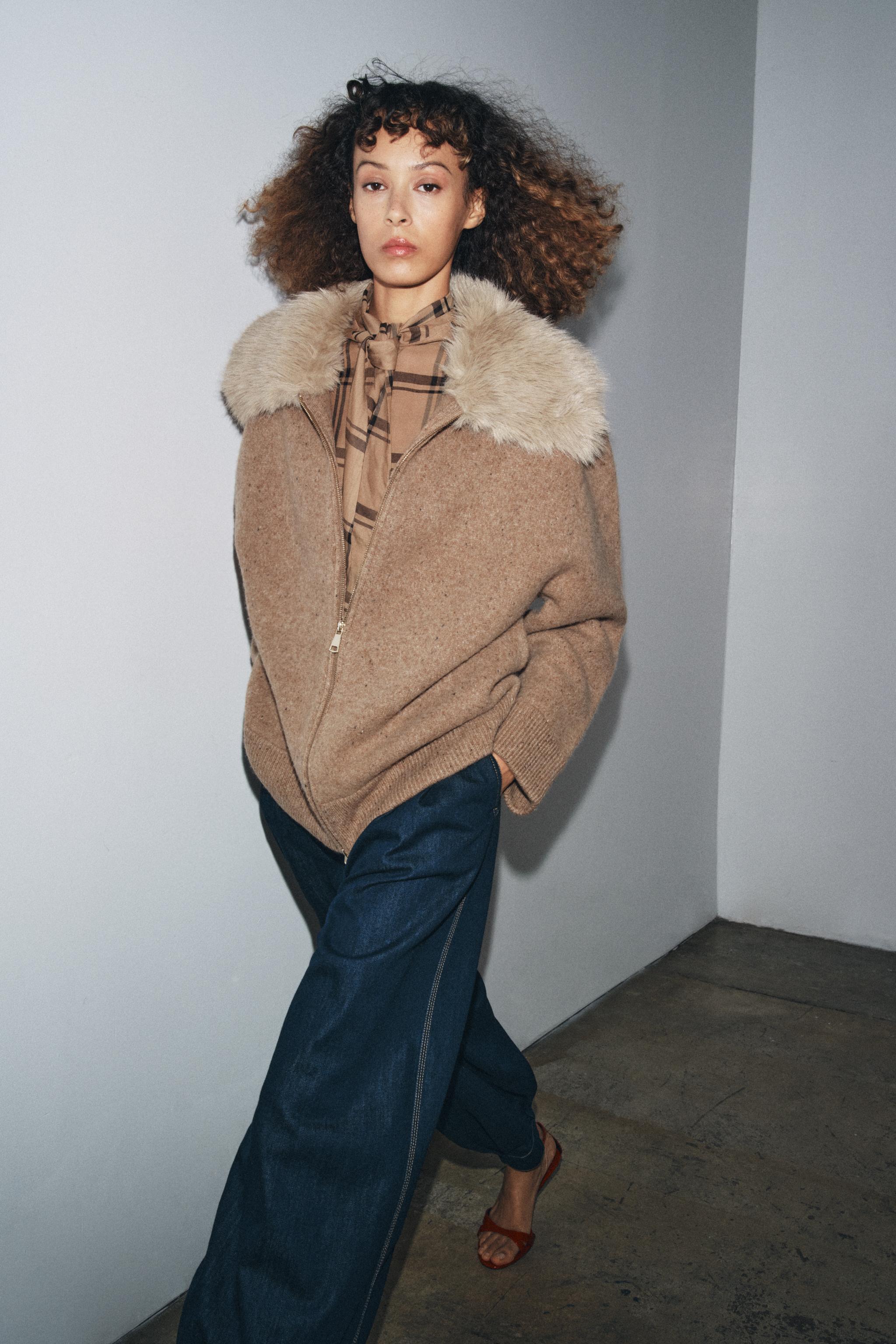 100% WOOL FAUX FUR LAPEL JACKET - Toffee | ZARA United States