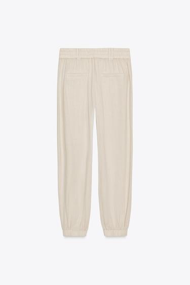 PANTALON DE JOGGING AVEC LIN - Sable de Zara - Image 5