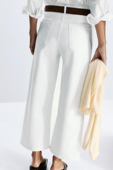Z.10 HIGH-WAIST BELTED CULOTTES JEANS - White by Zara - Image 6