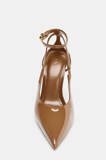 CHAUSSURES À TALONS EFFET VERNIS - Marron clair de Zara - Image 3