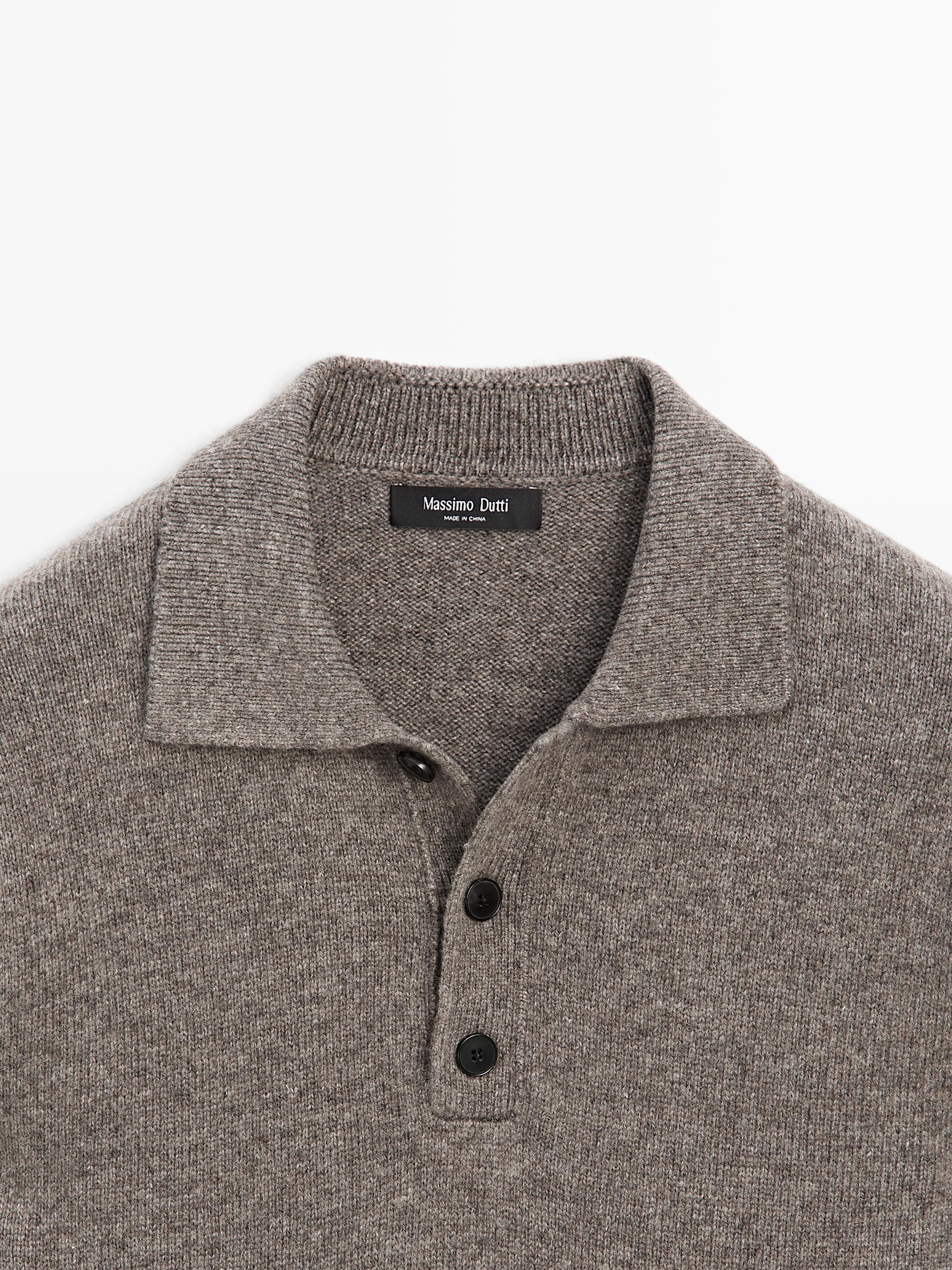 Wool blend knit polo sweater