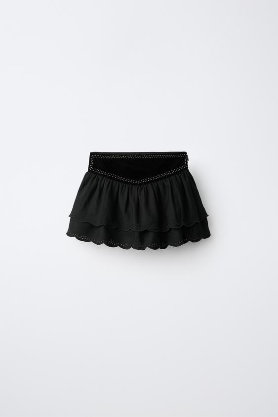 Zara VELVET STUDDED SKIRT - Black - Image 0