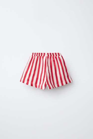 SHORT À RAYURES ET BANDES - Blanc / Rouge de Zara - Image 1