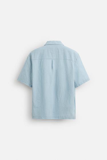 CHEMISE EN COTON ET LIN - Bleu clair de Zara - Image 7