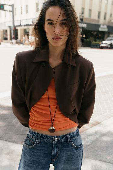 VESTE À BOUTONNAGE CROISÉ ET COL À REVERS - Marron de Zara - Image 3