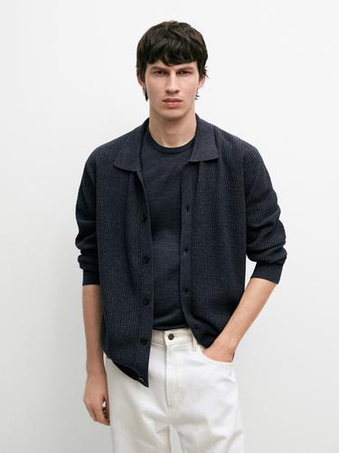 Zara Ribbed button-up knit cardigan - Indigo