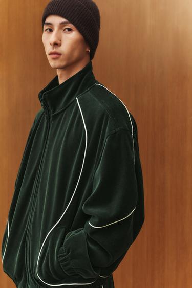 Zara 天鵝絨鑲邊外套 - 綠色