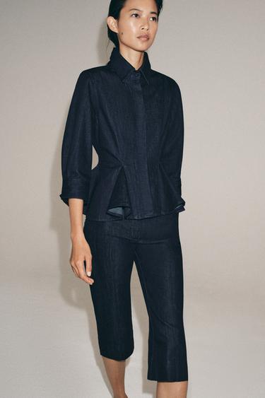 ZW COLLECTION DENIM PEPLUM SHIRT - Blue by Zara - Image 3