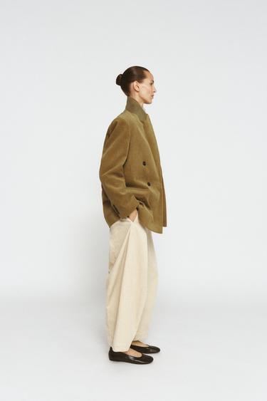 ZW COLLECTION LIMITED EDITION OVERSIZE BLAZER I FLØJL - oliven fra Zara