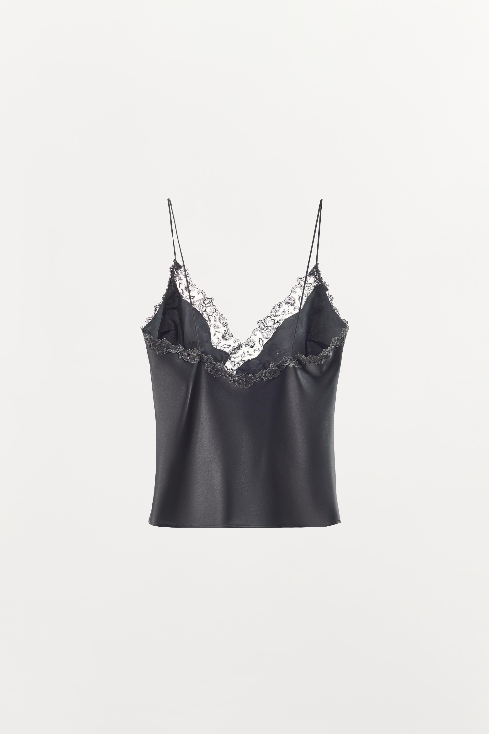TOP SATINÉ À BRETELLES EN DENTELLE