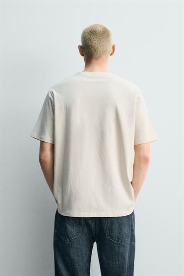 REGULAR FIT COTTON BLEND T-SHIRT - Light beige by Zara - Image 2
