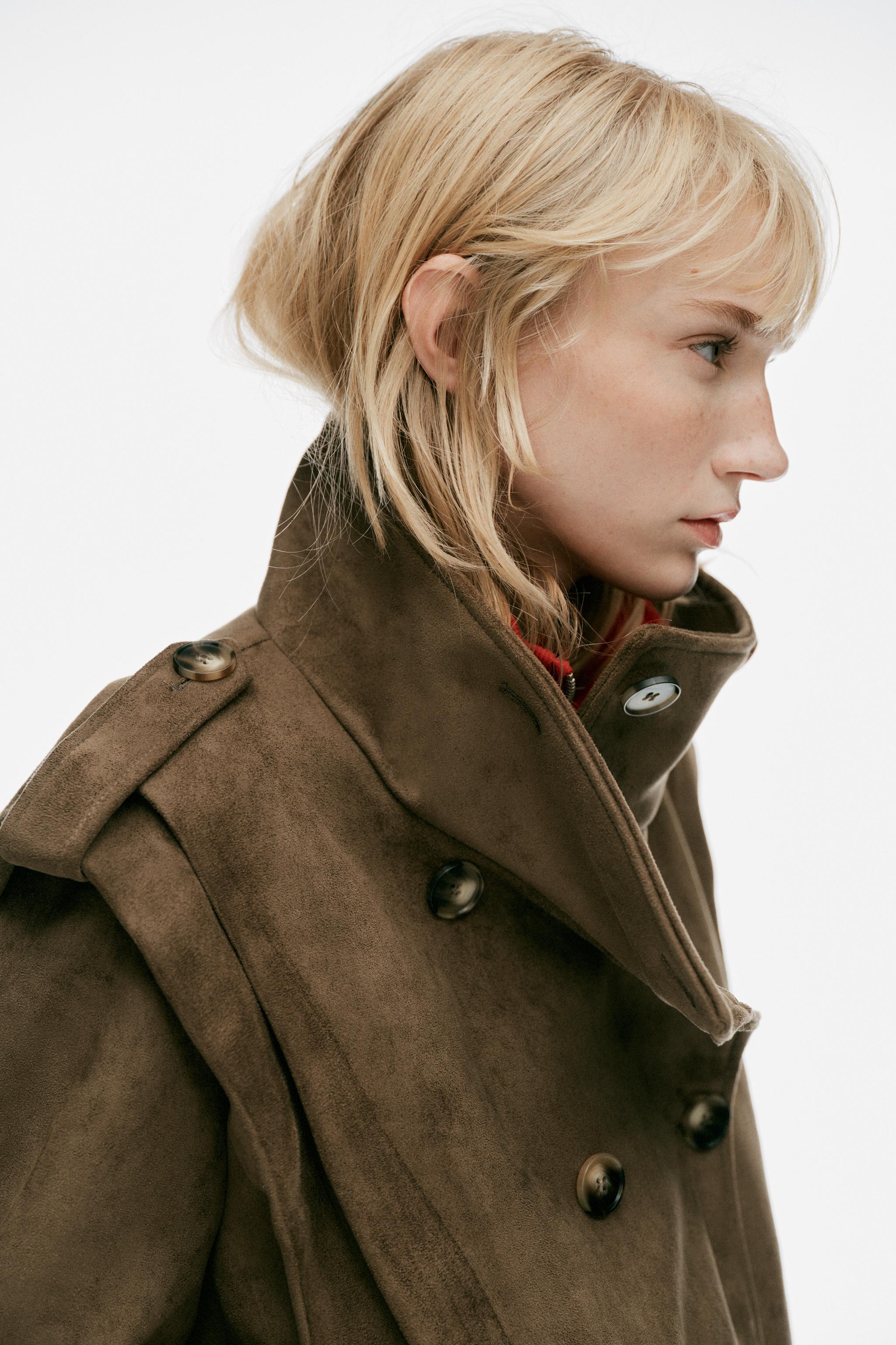 Zara KISA PİLELİ SUNİ SÜET TRENÇKOT görsel 4