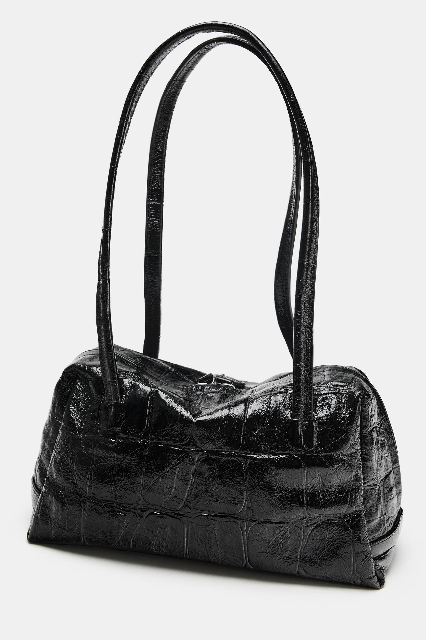 Женская сумка Zara Textured Leather Shoulder, цвет: Чёрный — фото 3