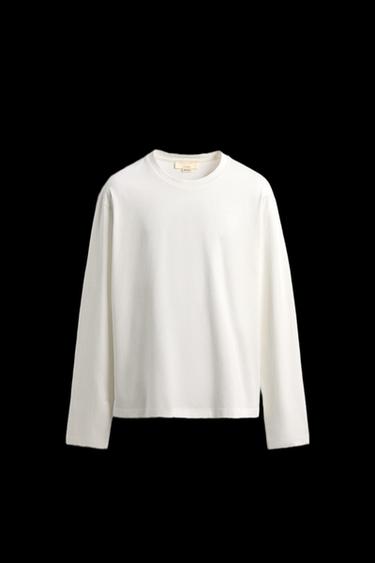 Zara LIMITED EDITION MERCERIZED LONG SLEEVE T-SHIRT - White