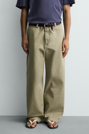Zara WIDE FIT CHINO PANTS - Gray green