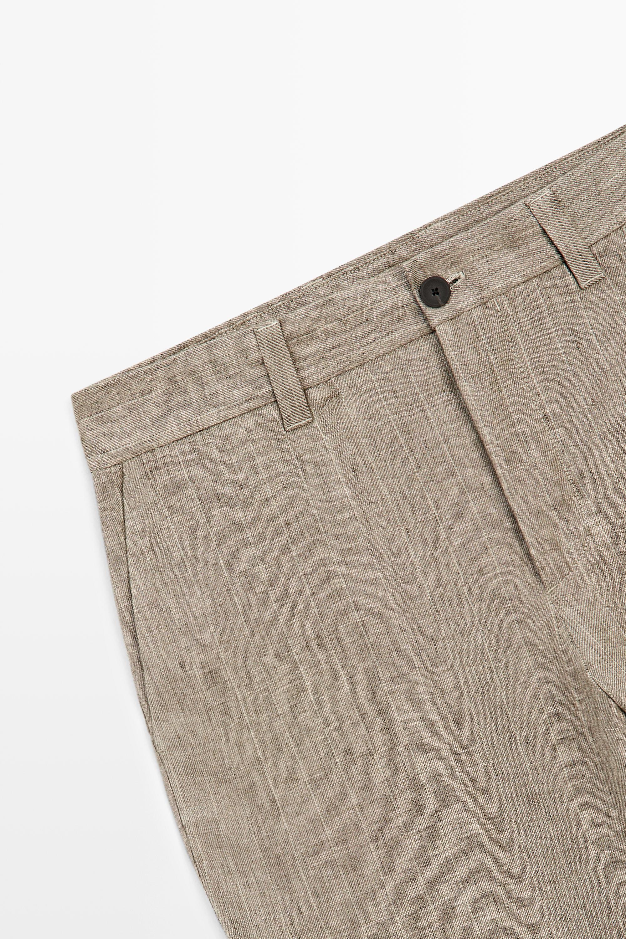 100% linen striped trousers