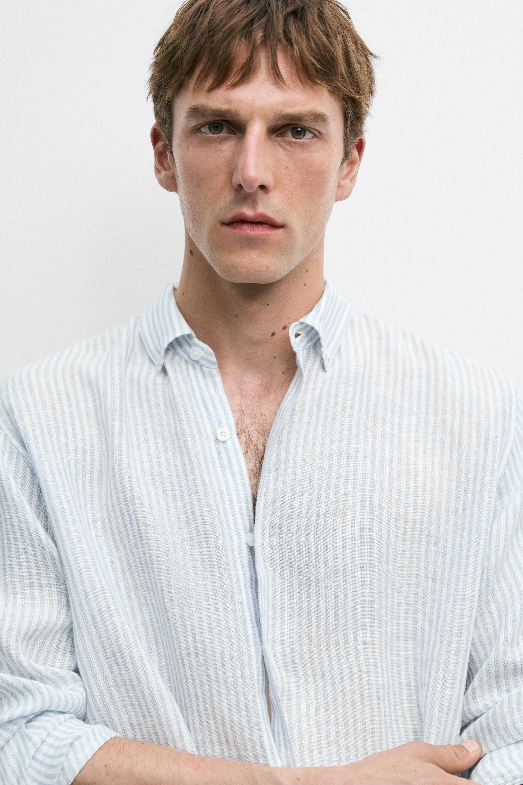 Chemise regular fit à rayures en lin