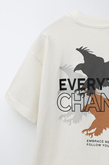 EAGLE AND SLOGAN T-SHIRT WITH RAISED DETAIL - White by Zara - Image 3