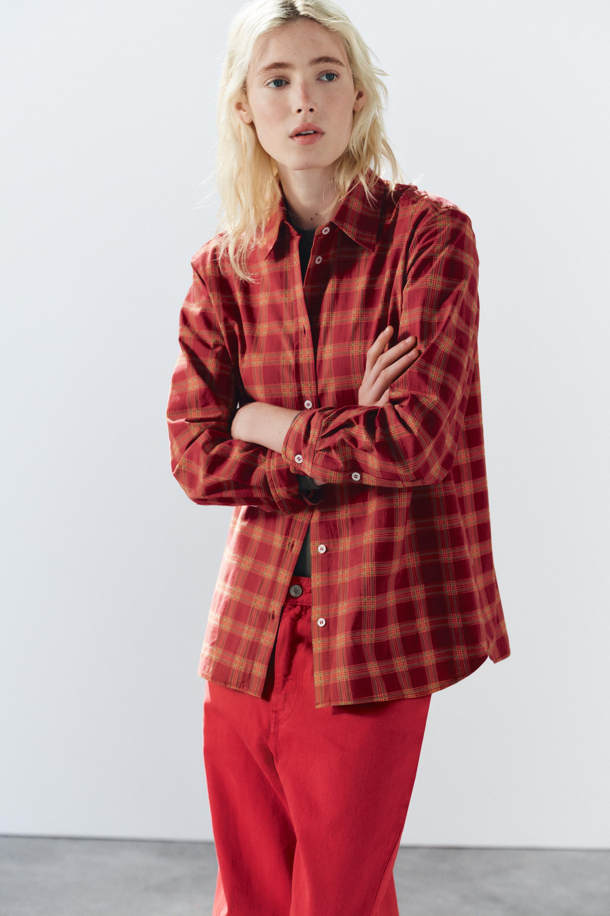 Zara KARELİ POPLİN OVERSIZE GÖMLEK görsel 2