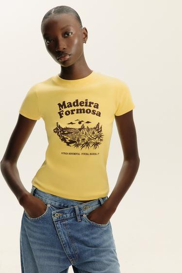 CAMISETA ESTAMPADA TEXTO - Amarillo de Zara