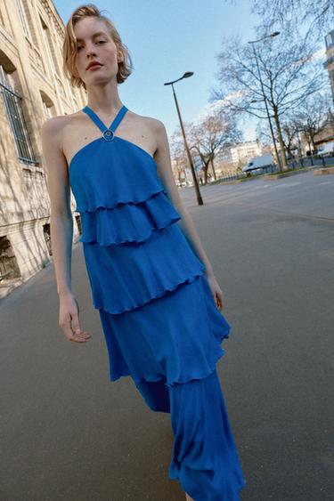 ROBE LONGUE À VOLANTS - Cobalt de Zara - Image 2