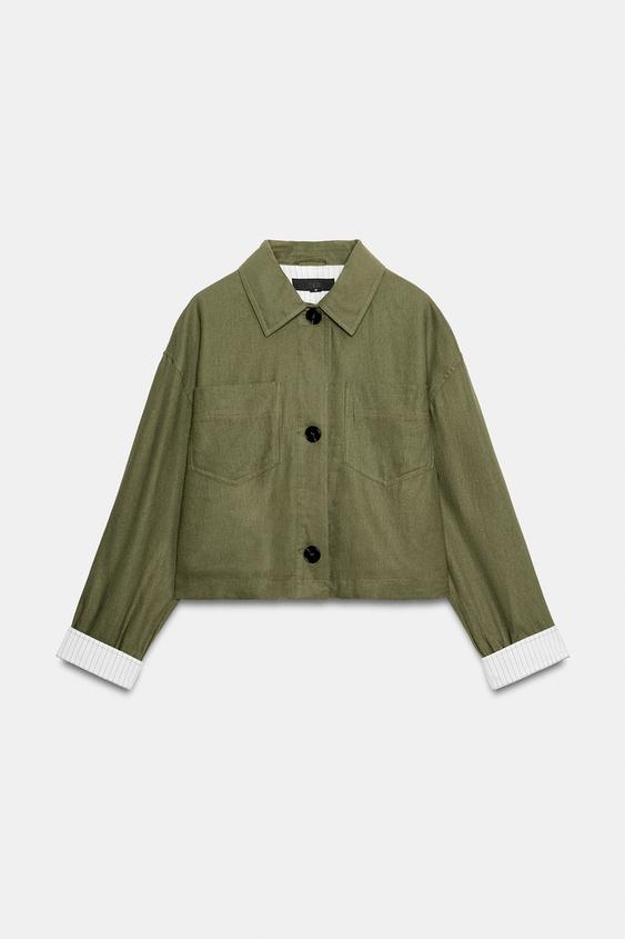LINEN BLEND POCKET JACKET - Khaki by Zara - Image 0