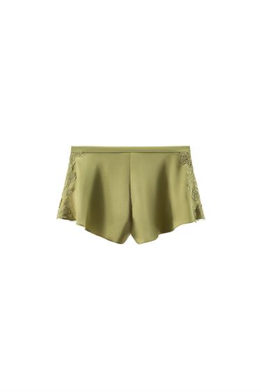 ZIJDEACHTIGE SHORT MET KANT - Groen van Zara