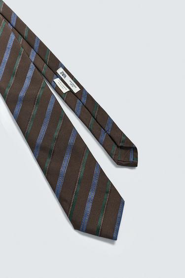 CRAVATE 100 % SOIE RAYURES ÉDITION LIMITÉE - Marron foncé de Zara - Image 3