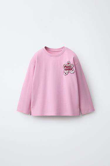 RAISED PRINT T-SHIRT - Mid-pink by Zara