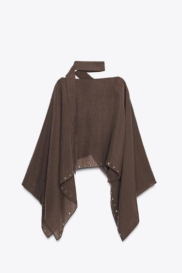 STUDDED SCARF CAPE - Brown by Zara