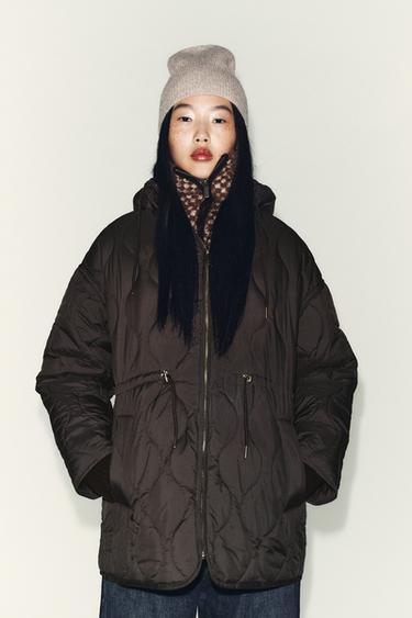 WATER-REPELLENT QUILTED JACKET WITH HOODIE - Light brown by Zara