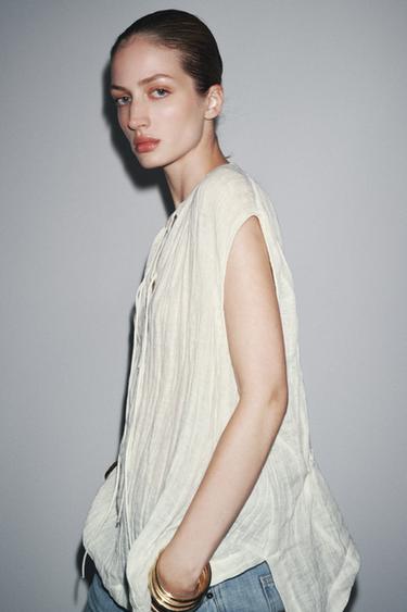 BLOUSE EN LIN À NŒUDS ZW COLLECTION - Blanc cassé de Zara - Image 1