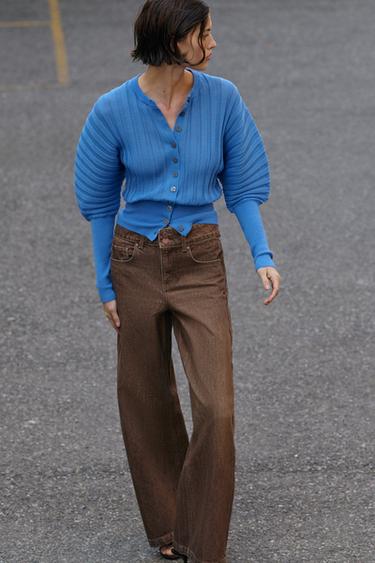 Zara PLETENI KARDIGAN SA AKORDEON RUKAVIMA – svetloplava