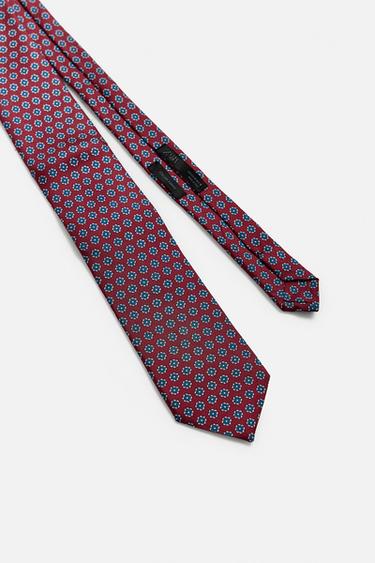 100% SILK GEOMETRIC PRINT TIE - Red by Zara - Image 3