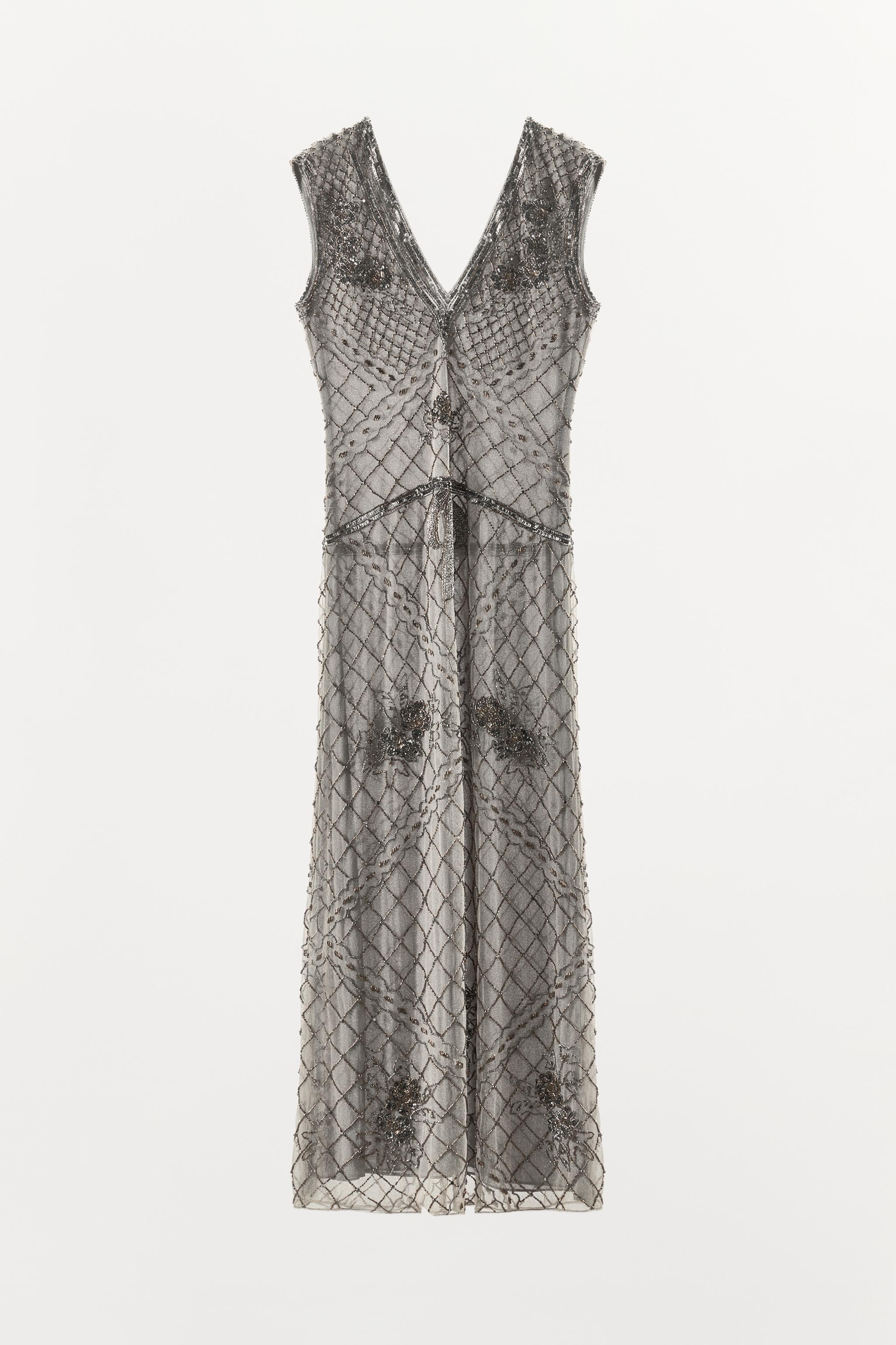 Женские платья Zara EMBROIDERED BEADED TULLE DRESS — фото 7