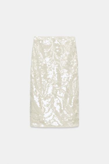 ZW COLLECTION SEQUIN MIDI SKIRT - Oyster-white by Zara - Image 7