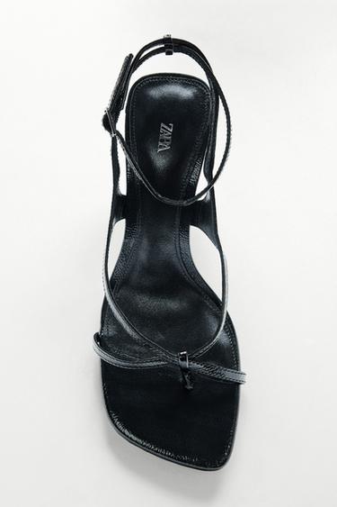 Zara LEATHER HEELED SANDALS - Black