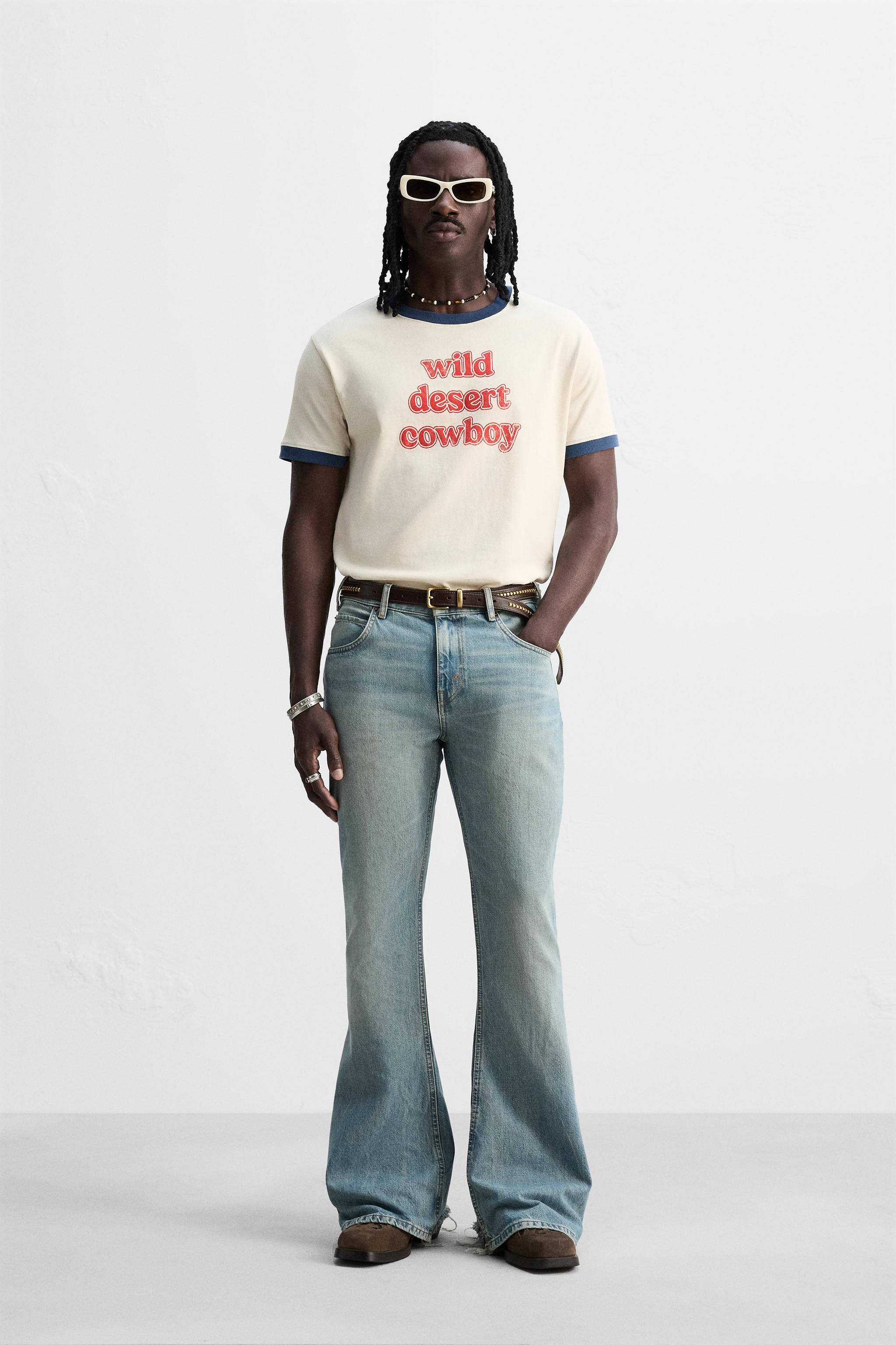 リブ コントラスト テキストTシャツ - エクリュ | ZARA Japan